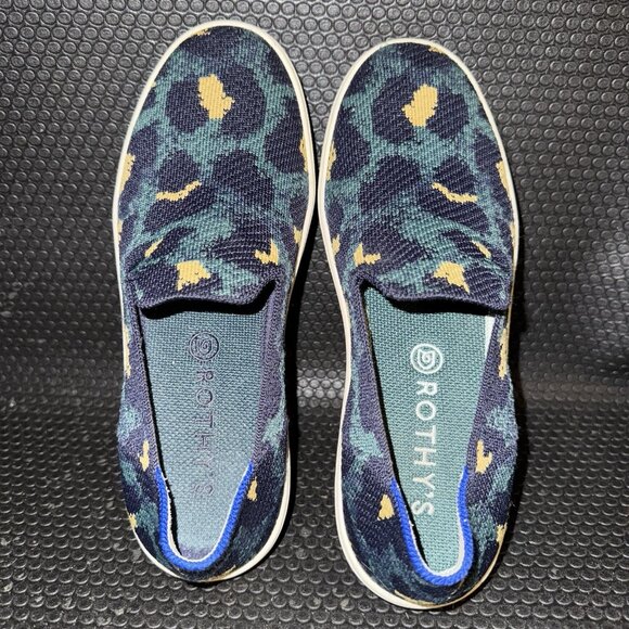 Rothy’s The Original Slip On Blue Leopard Print Comfort Sneaker Women’s Size 7.5 - Picture 6 of 8